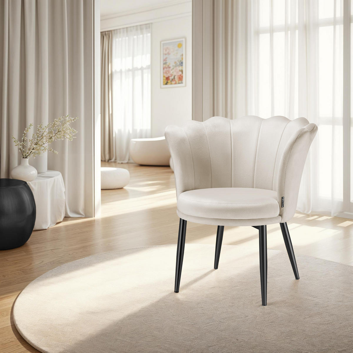 SESSEL Stella,67 x 64 x 76 cm,Samtoptik creme/schwarz - Schwarz/Samtahornfarben, Textil (67/76/64cm) - tectake