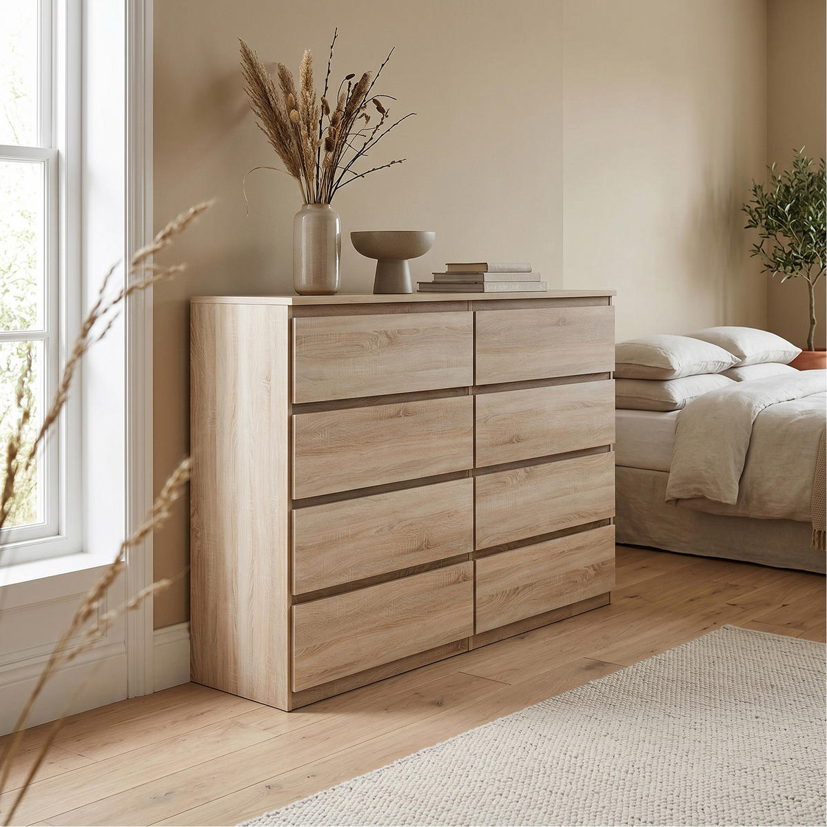 KOMMODE NUDO 120/101,5/39cm mit 8 Schubladen Türen Sonoma Eiche - Sonoma Eiche, Holzwerkstoff (120/101.5/39cm) - MASSENO