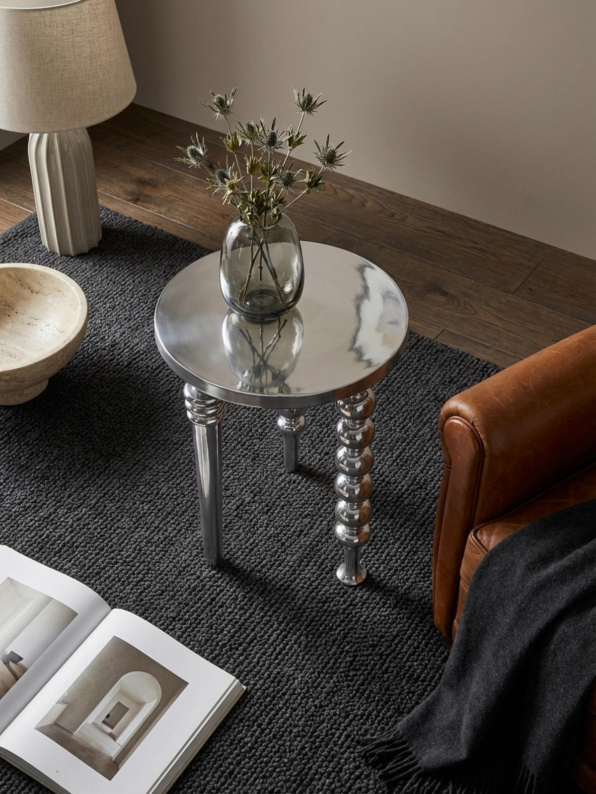 BEISTELLTISCH – Aluminium Silber Dreibein Design 44x44x63 cm - Silberfarben, Metall (44/44/63cm) - KADIMA DESIGN