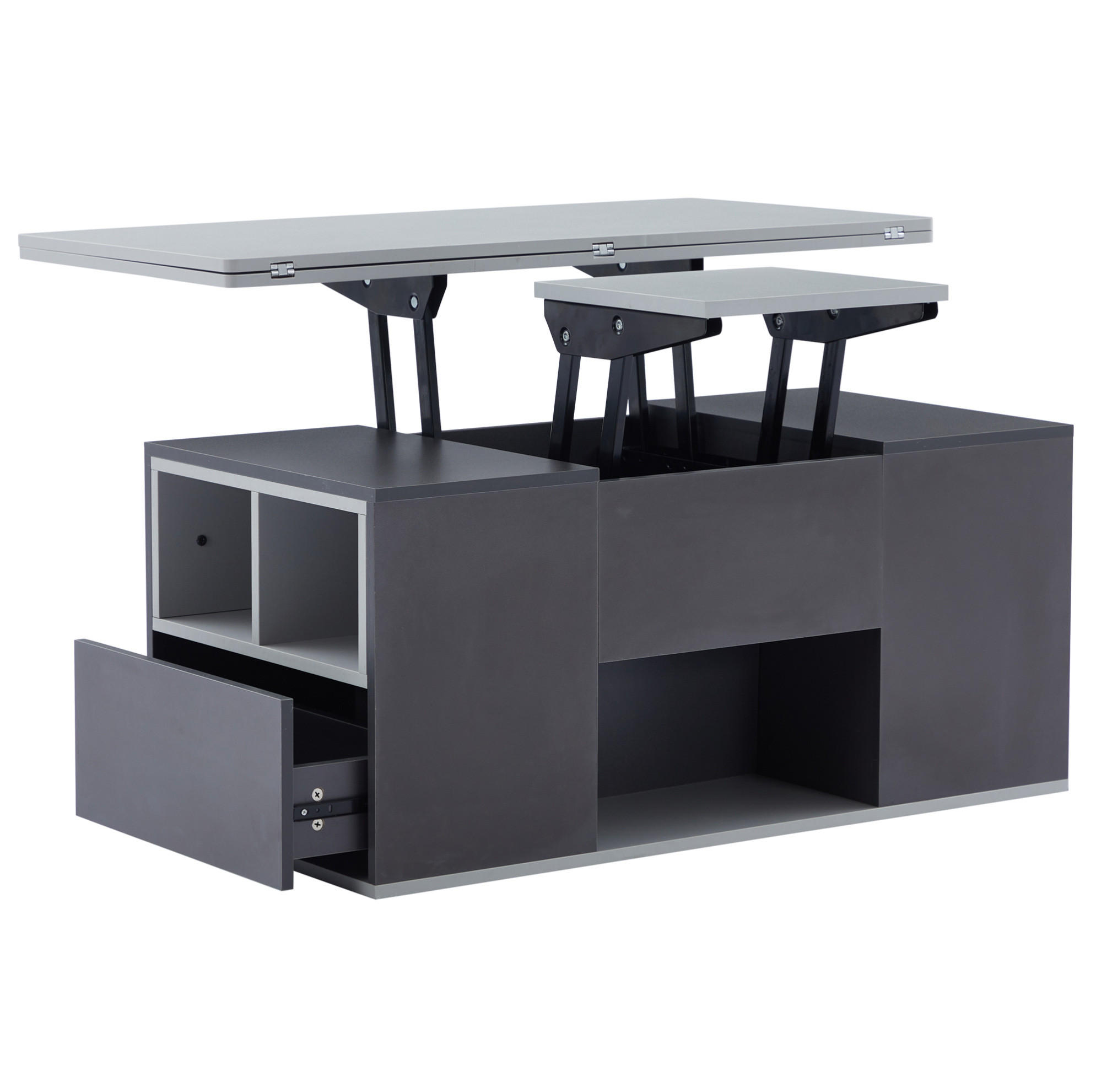 COUCHTISCH 100/51/47 cm höhenverstellbar mit Stauraum in Grau - Grau, Holzwerkstoff (100/51/47cm) - Flora Grace