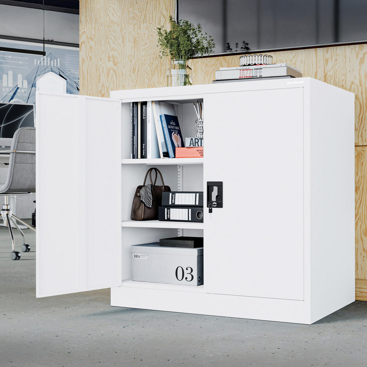 METALLSCHRANK mit Schloss für Büro und Werkstatt BEATA D600 - Weiß, Metall (93/90/60cm) - Jan Nowak