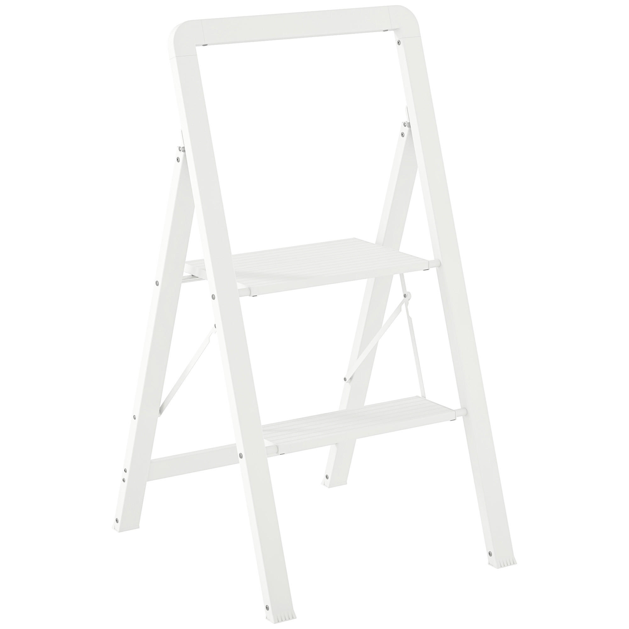 TRITTLEITER Stehleiter mit 2 Stufen Leichtbau Aluminum-Leiter 41,5 x 49,7 x 82,6 cm Weiß - Weiß, Metall (41.5/49.7/82.6cm) - HOMCOM