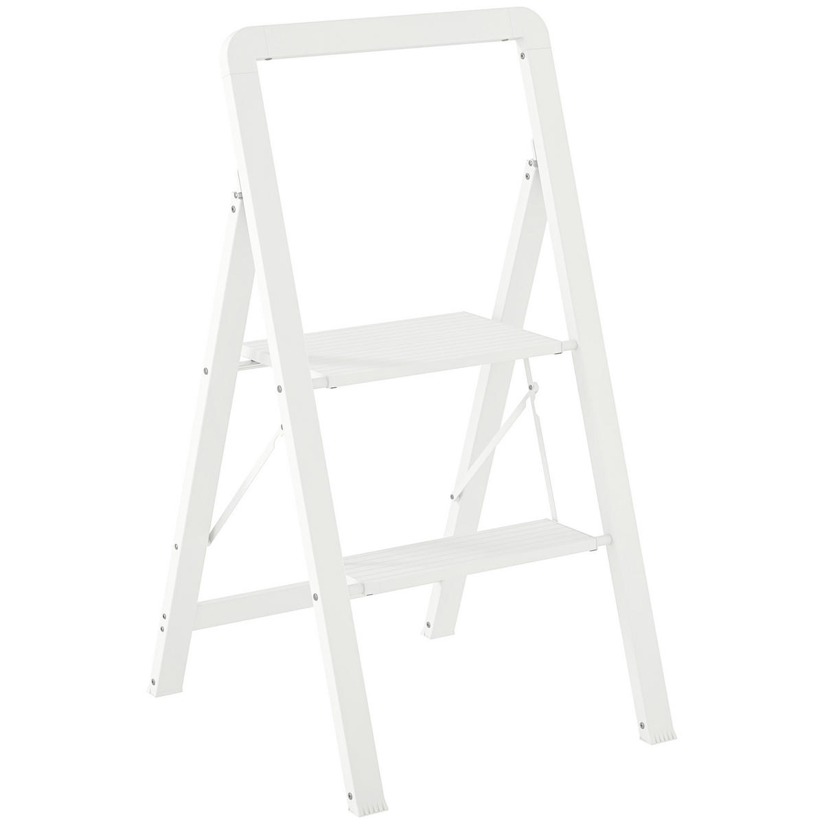 TRITTLEITER Stehleiter mit 2 Stufen Leichtbau Aluminum-Leiter 41,5 x 49,7 x 82,6 cm Weiß - Weiß, Metall (41.5/49.7/82.6cm) - HOMCOM