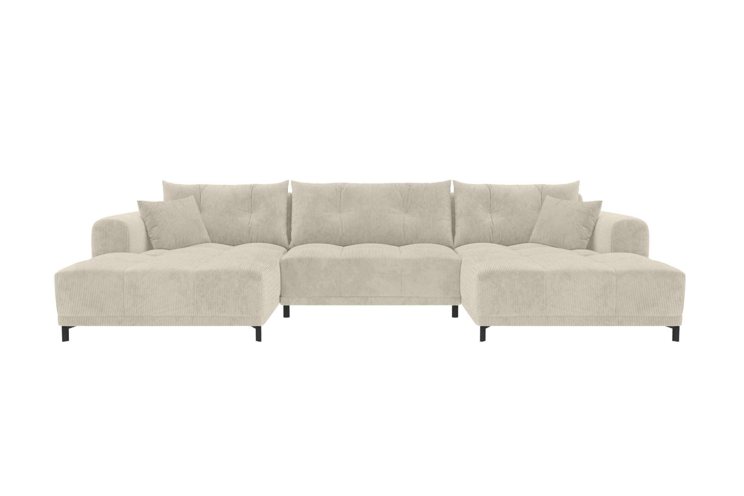 WOHNLANDSCHAFT Massimo Cordstoff Greige inkl. Schlaffunktion - Greige/Schwarz, Textil/Metall (356/94/181cm) - 99rooms