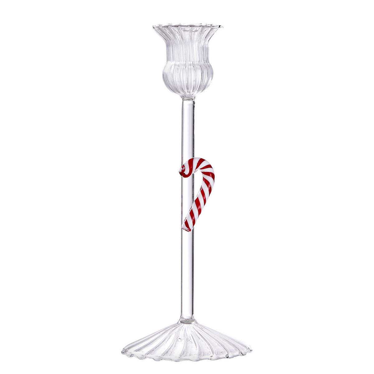 KERZENHALTER Merry & Bright für Stabkerzen mit Candy Cane - Transparent, Glas (8/20/8cm) - Butlers