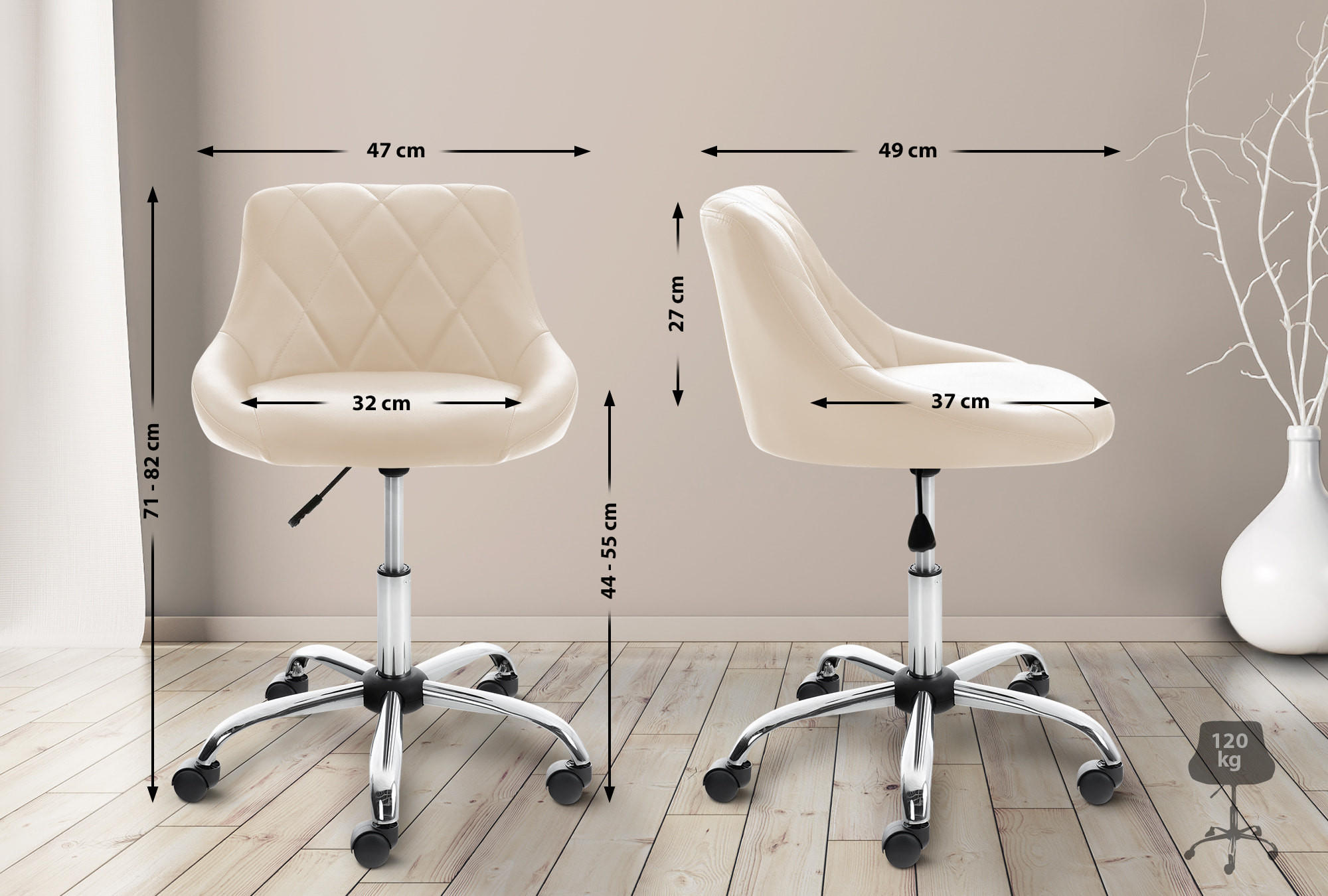 HOCKER Lederlook creme - Chromfarben/Creme, Textil/Metall (47/71/49cm) - CLP
