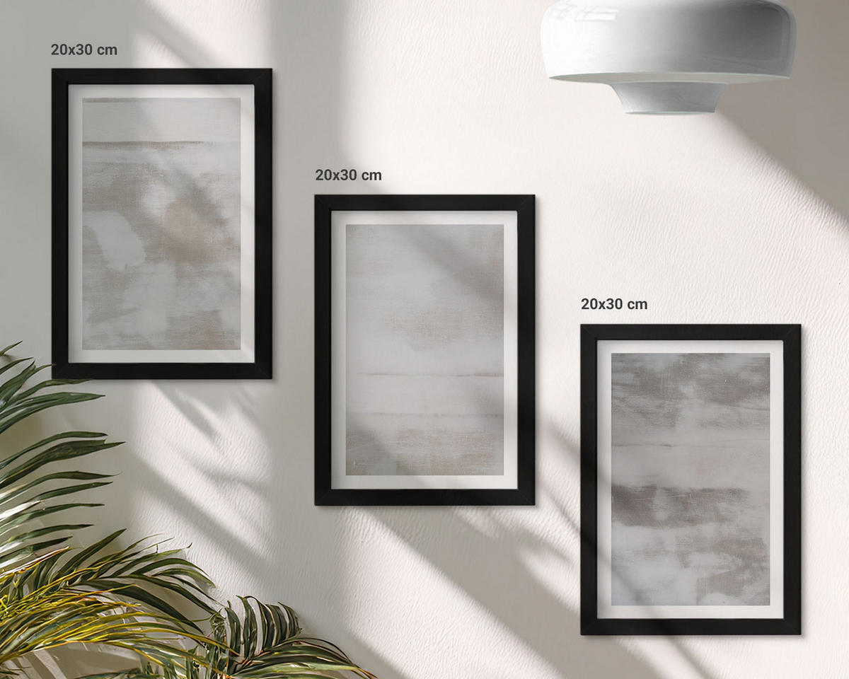 WANDBILDER 3er-Set - 20x30 cm Schwarzer Rahmen - Moderne, Used-Look-Texturen - Schwarz, Kunststoff (20/30cm) - ArtPrintCave
