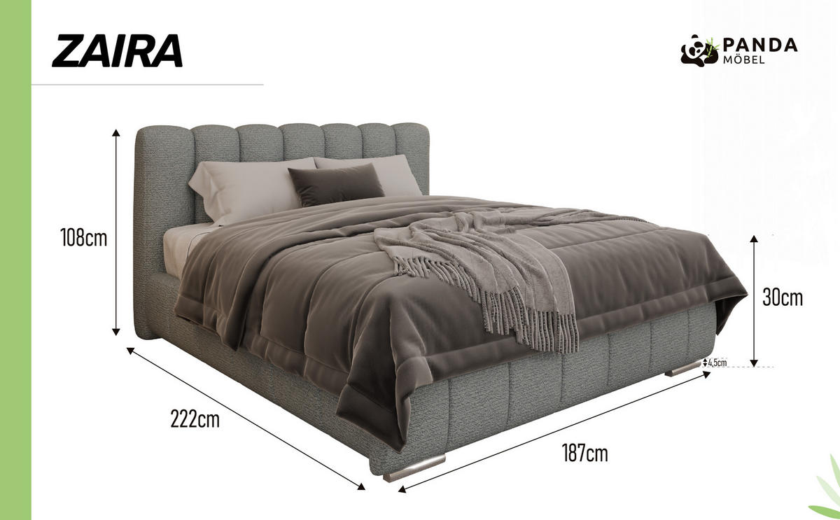 POLSTERBETT Zaira 160x200cm – Elegantes Polsterbett für modernen Wohnstil , Taschenfederkernmatratze Pocket (19cm), Blaugrau - Blaugrau, Holz (160/200cm) - Panda Möbel