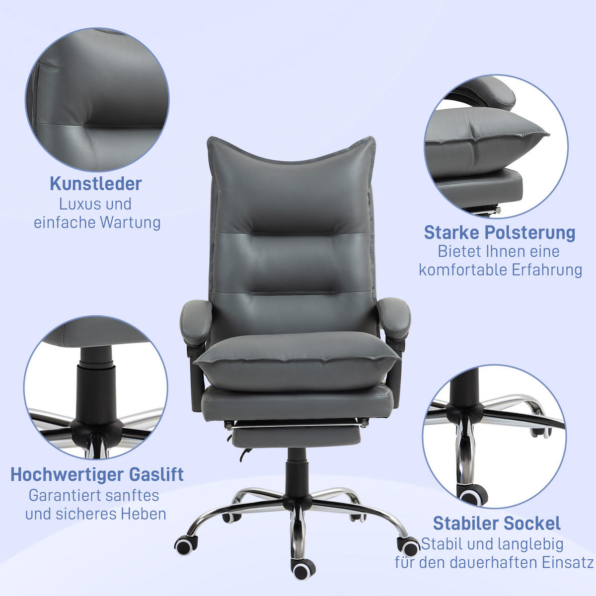BÜROSTUHL mit Liegefunktion, ergonomisch Schreibtischstuhl Drehstuhl Dunkelgrau - Dunkelgrau, Kunststoff (72/130/66cm) - Vinsetto