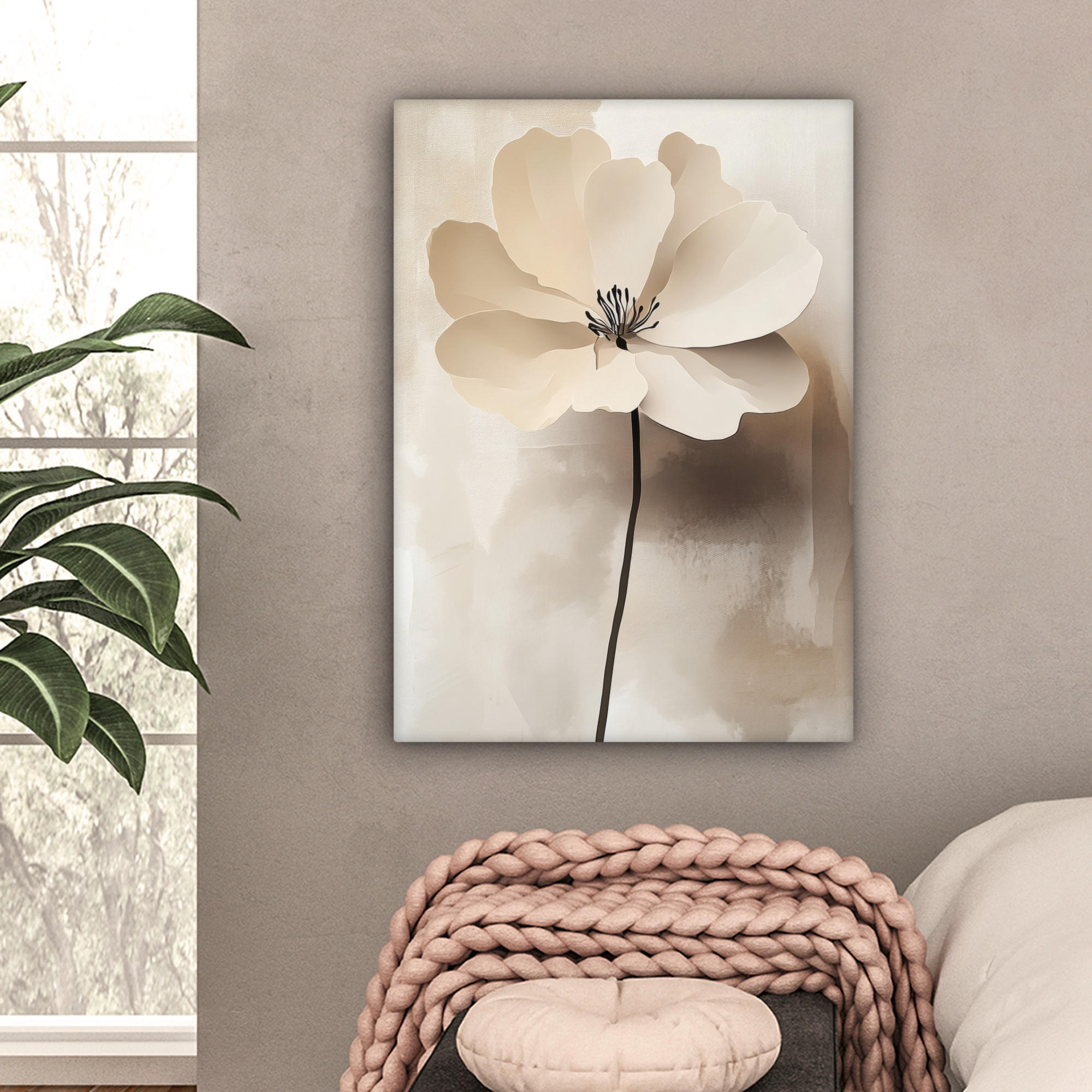 LEINWANDBILD Blume - Beige - Farbe - Schatten 60x80 cm - Creme, Textil (60/80cm) - MuchoWow