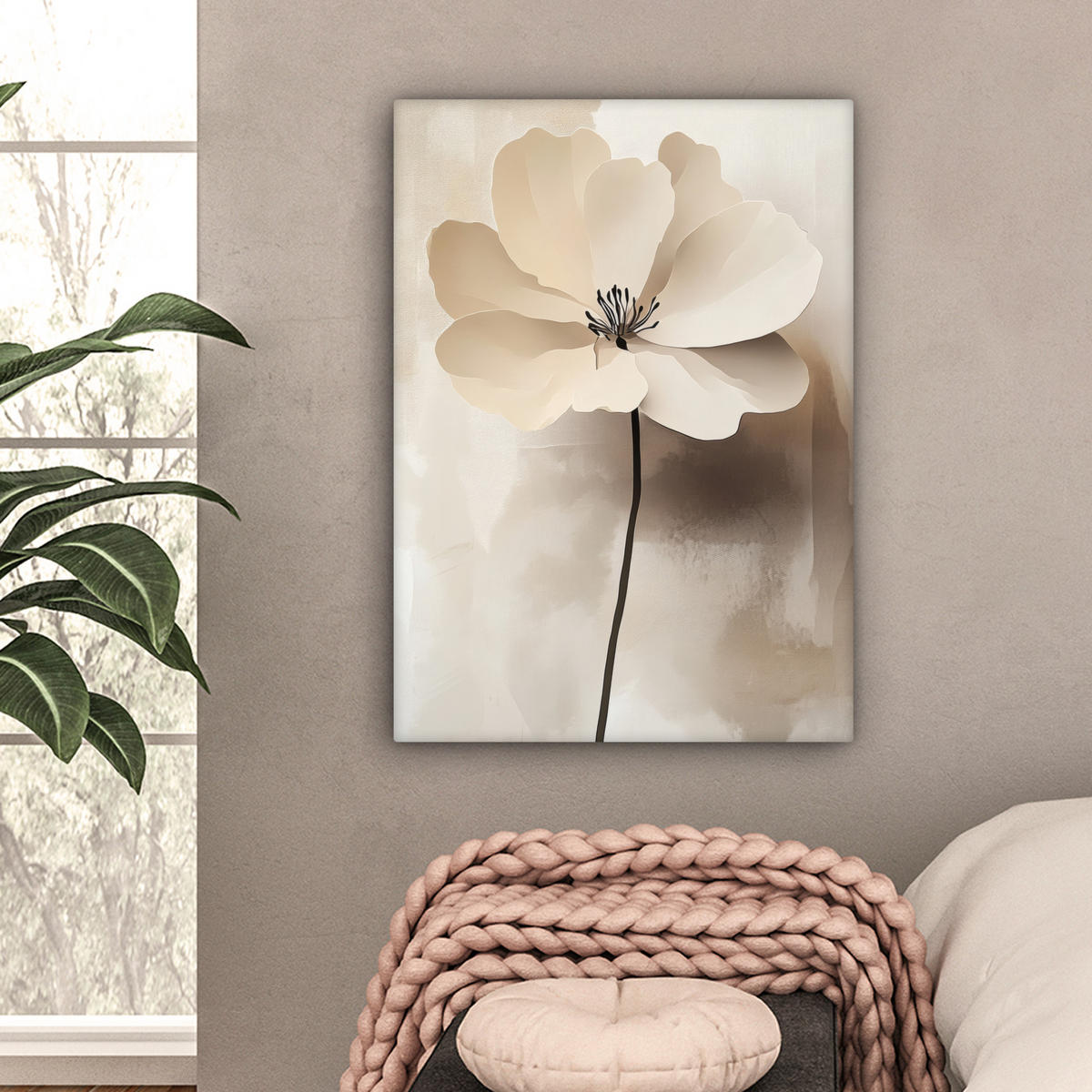 LEINWANDBILD Blume - Beige - Farbe - Schatten 60x80 cm - Creme, Textil (60/80cm) - MuchoWow