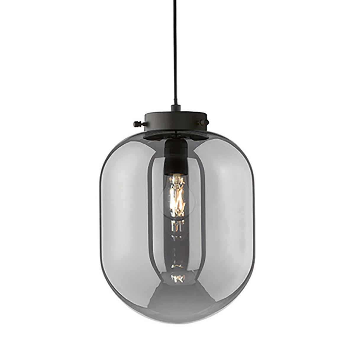PENDELLEUCHTE Regi Metall Schwarz Rauch - Grau, Glas (18/18/18cm)