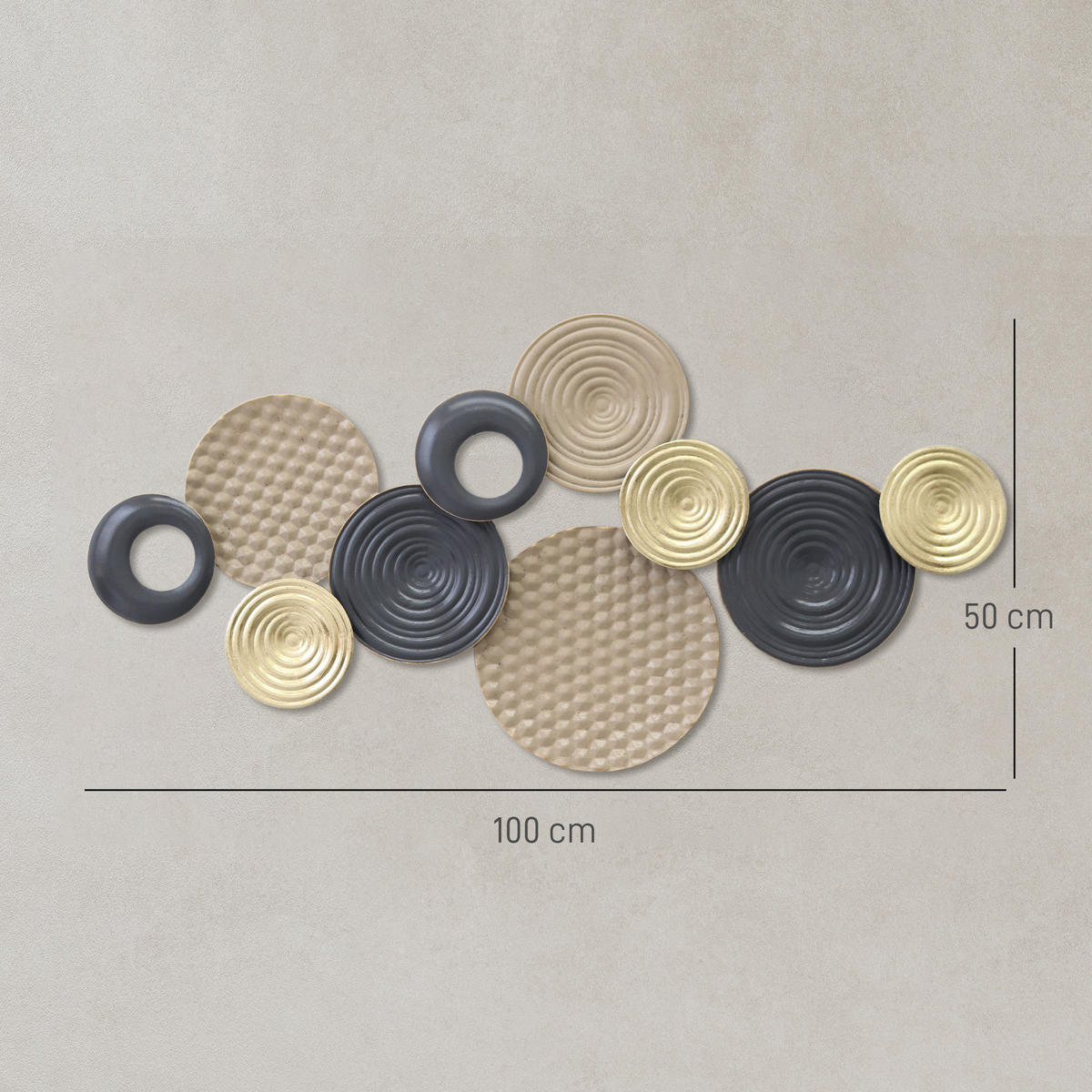 WANDDEKO DE-14341 mehrschichtiges Disc-Design Khaki/Schwarz - Mokka, Metall (5.5/50/100cm) - ComfortXL