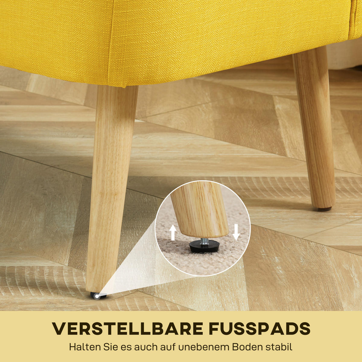 SOFA 2-Sitzer Couch Stoffsofa Sitzmöbel Polstersofa Loungesofa breit Gelb - Gelb/Naturfarben, Holz/Textil (56.5/77/117cm) - HOMCOM