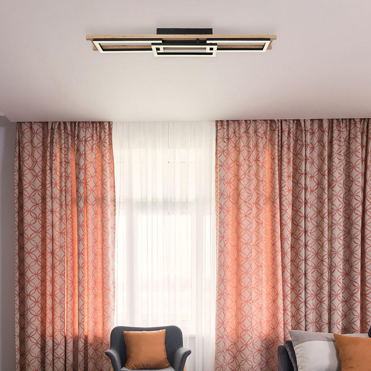 LED DECKENLEUCHTE ILLA Braun Holzoptik - Braun, Metall (100/13.5/11cm) - Globo Lighting