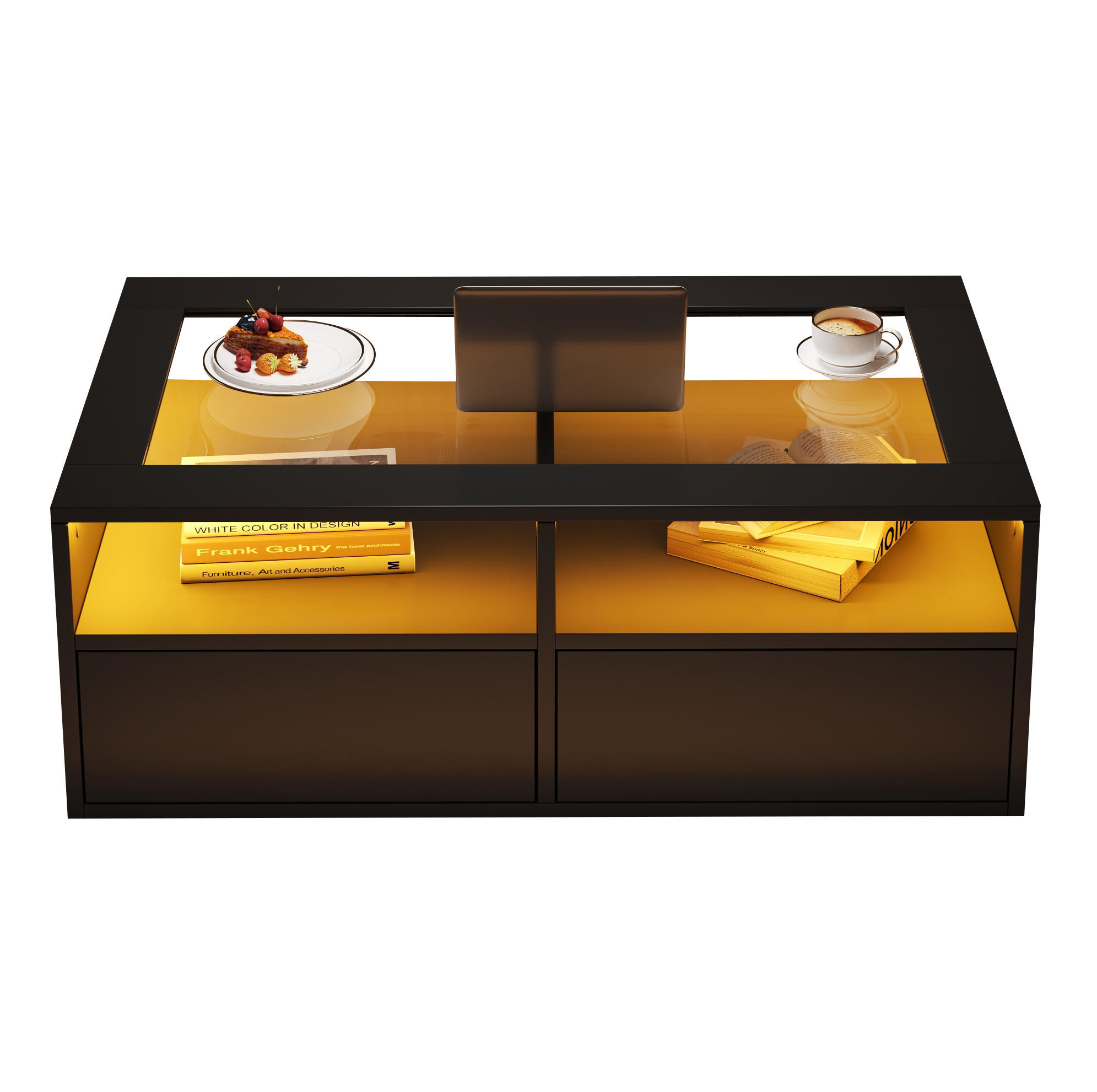 COUCHTISCH 100/50/35 cm Schwarz aus Glas und Spanplatte mit LED-Beleuchtung - Schwarz, Glas (100/50/35cm) - OKMYHOME