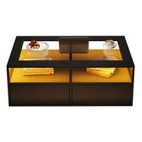 COUCHTISCH 100/50/35 cm Schwarz aus Glas und Spanplatte mit LED-Beleuchtung - Schwarz, Glas (100/50/35cm) - OKMYHOME