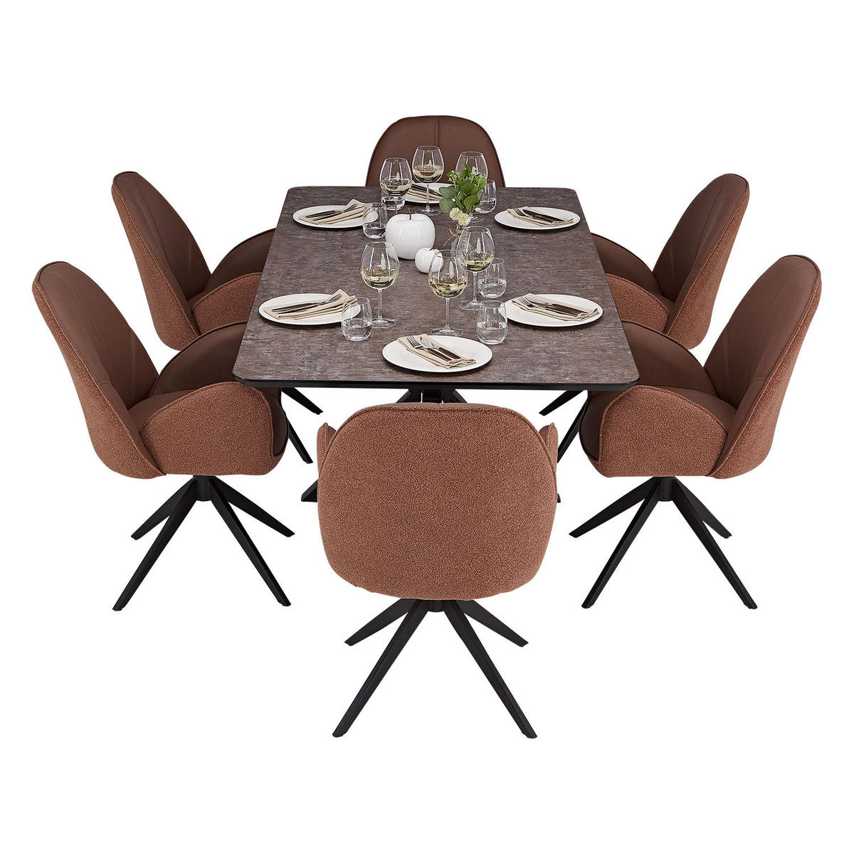 TISCHGRUPPE 200x100 cm schwarz mit 6 Stühle Braun - Braun, Metall (100/90/200cm) - Homestyle4u