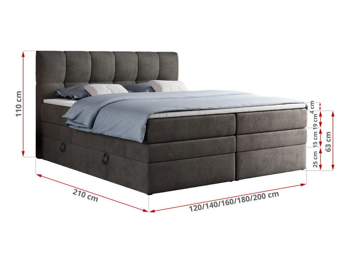 BOXSPRINGBETT ALVIN KING 120/200 Dunkelgrau Velvet - H3 - Dunkelgrau, Holz/Textil (120/200cm) - MKS