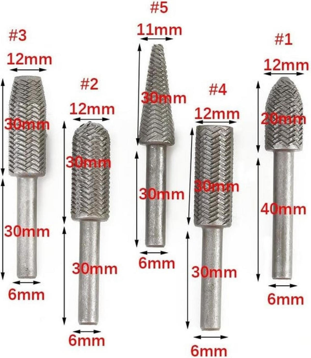 SCHLEIFSTIFTE – 5 Stück, 6 mm Schaftdurchmesser - Silberfarben, Metall (1.1/1.1/6cm) - DCA