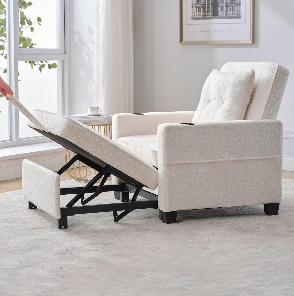 SCHLAFSESSEL 3-in-1 mit Bettfunktion Weiß 2er-Paket - Weiß, Holz (87/84/74cm) - Meubliv