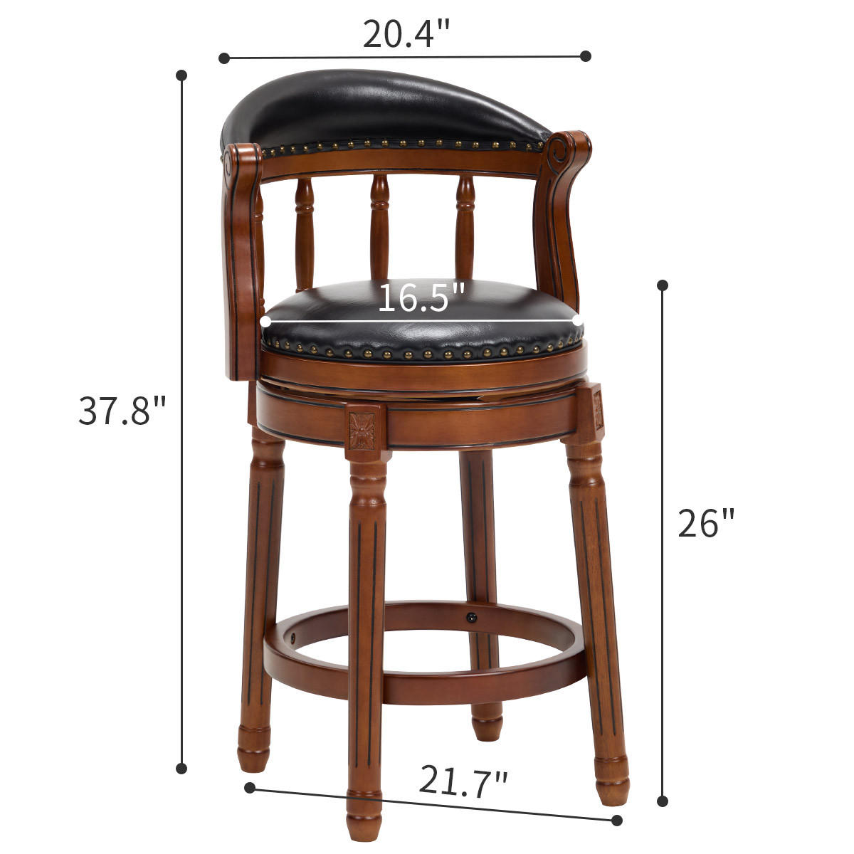 BARHOCKER 1er-Set Schwarz mit Echtleder und Rückenlehne - Schwarz, Holz (54.8/96/54.8cm) - PANGIVO