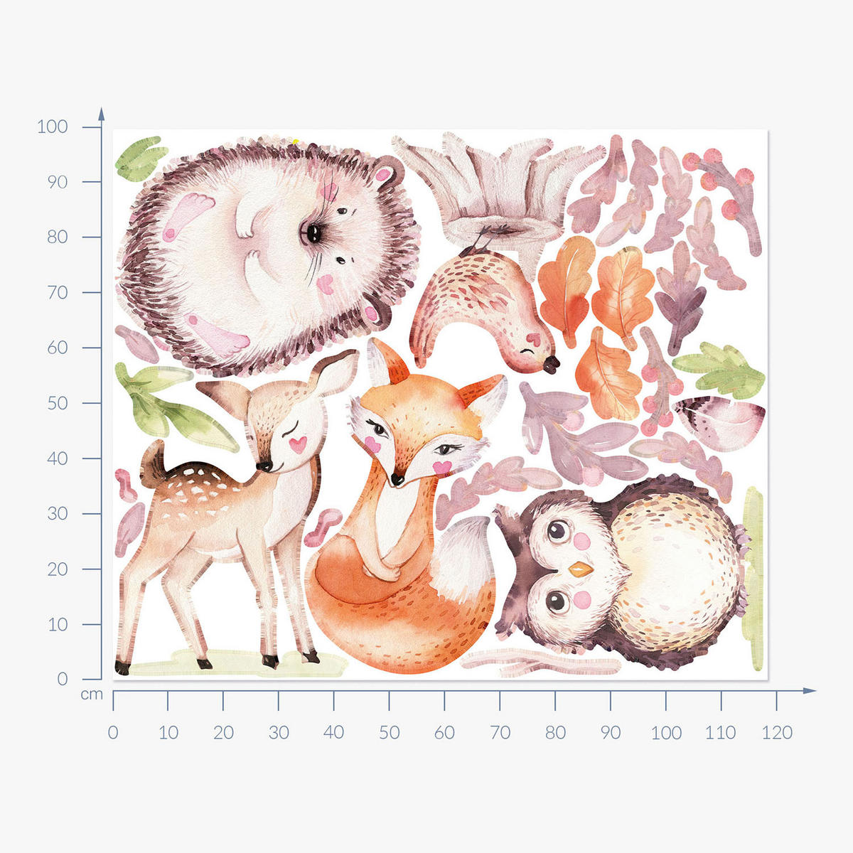 WANDAUFKLEBER 100x118cm - Waldtiere - Multicolor, Kunststoff (100/118/0.1cm) - Wallfluent