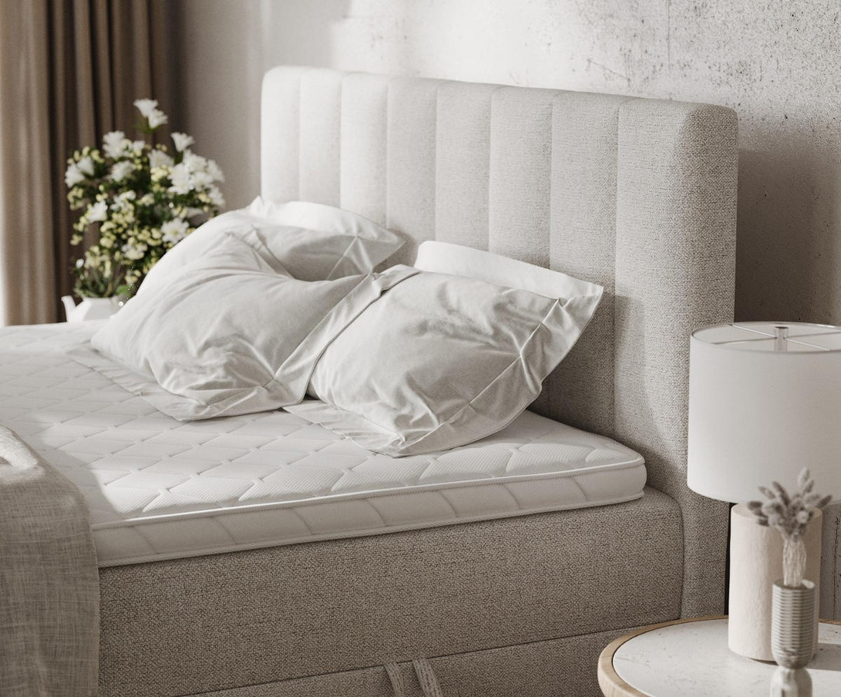 BOXBETT Bari 200/200 cm Hellbeige im Riva Stoff - Sandfarben, Holz/Holzwerkstoff (200/200cm) - AltaBeds