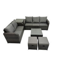 GARTENSOFA SET mit Couchtisch Polyrattan Dunkelgrau 6-teilige - Dunkelgrau/Grau, Glas/Kunststoff - Fimous