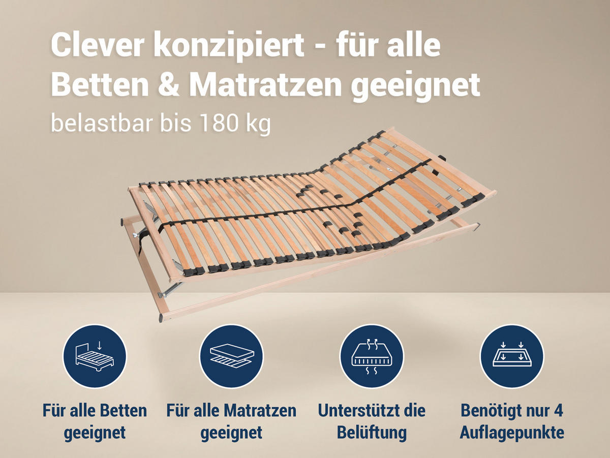 LATTENROST MAX1 K+F, Fertig montiert, Kopf- und Fußteil verstellbar, Größe: 140x220 - Braun, Holz (140/220cm) - Betten-ABC