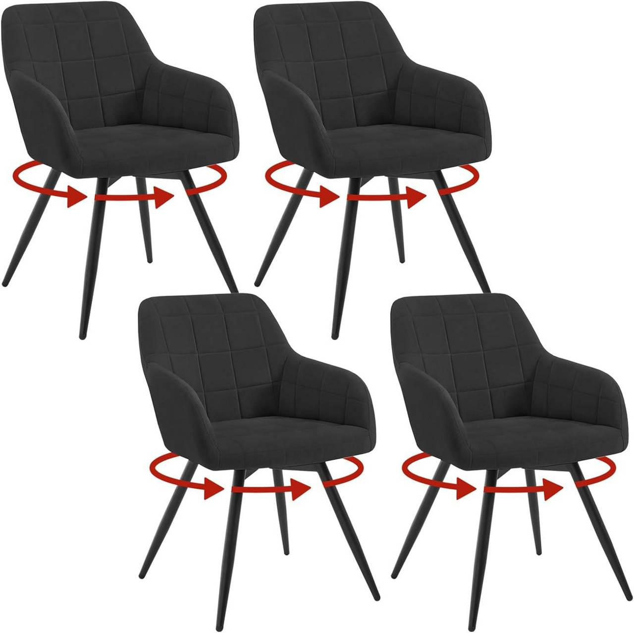 ESSZIMMERSTUHL 4er Set, drehbar, Samt, Schwarz - Schwarz, Textil/Metall (57/78/63cm) - Woltu