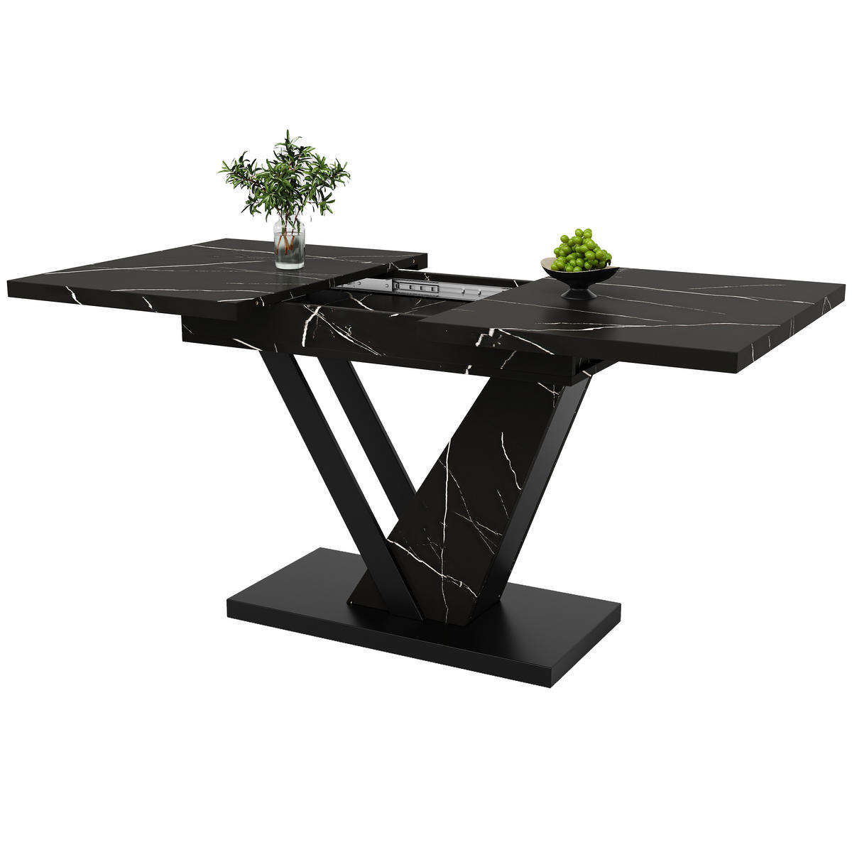 ESSTISCH Teleskoptisch 160/75/75,5 cm schwarz mit Marmormuster - Schwarz, Holzwerkstoff (160/75/75.5cm) - OKWISH