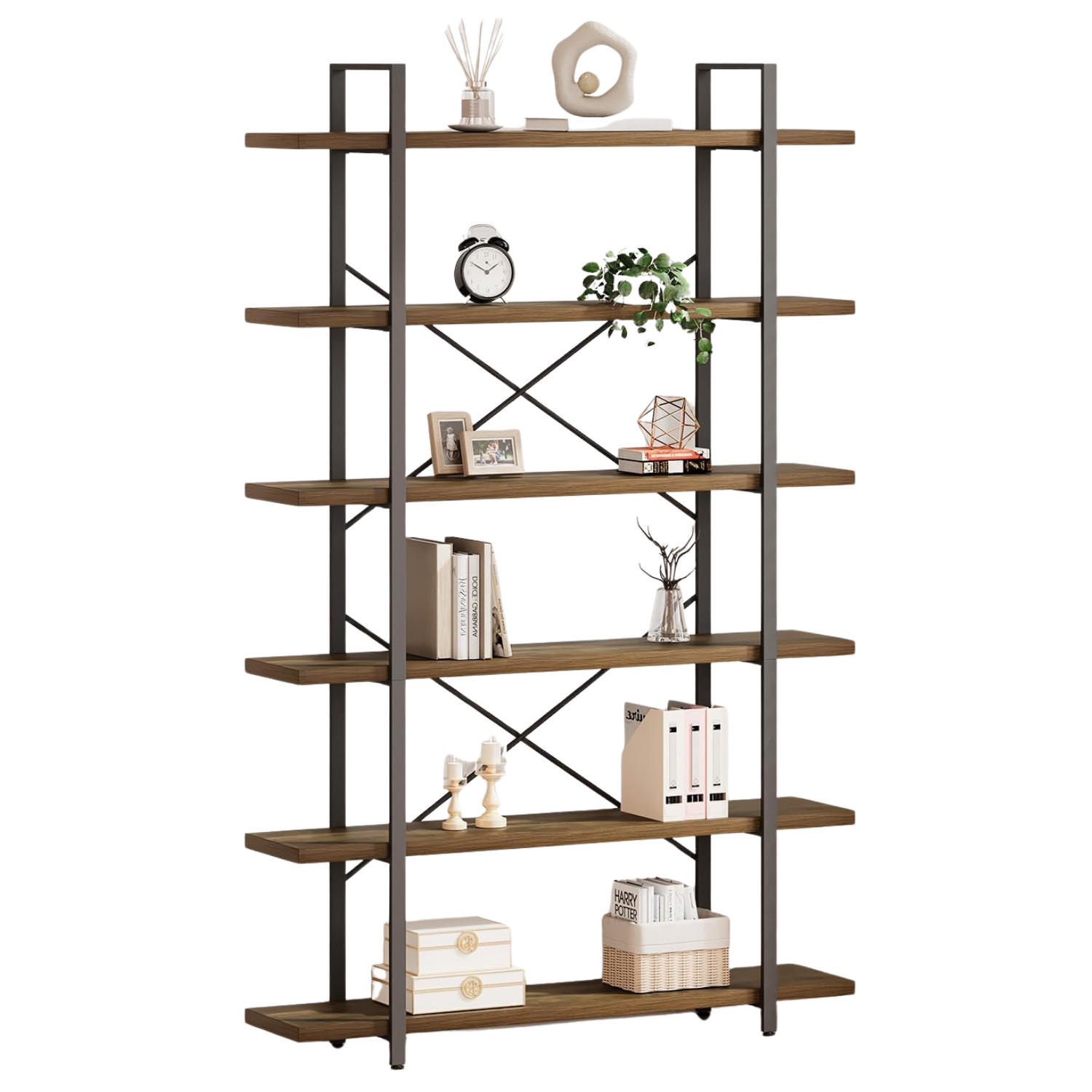 STANDREGAL Industrial Holzoptik Metall 6 Fächer 120 x 32 x 215,5 cm - Braun, Holzwerkstoff/Metall (122/215.5/32cm) - Quality Elegance