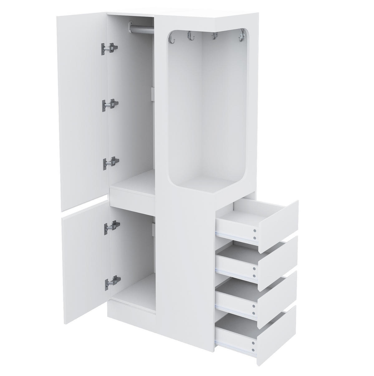 KLEIDERSCHRANK 70/40/170 cm in Weiß mit Schubladen und offenem Hängebereich - Weiß, Holz (70/170/40cm) - BEAOK