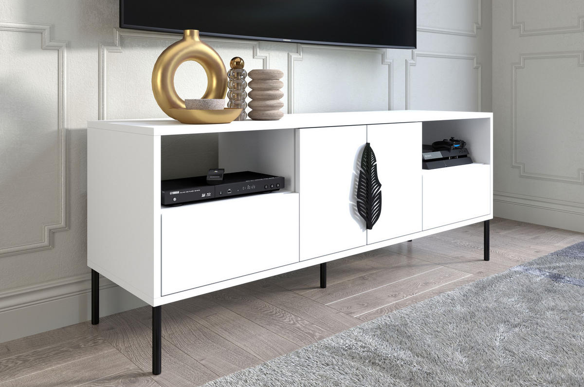 LOWBOARD Merlin, Weiß, Schwarze Details - Schwarz/Weiß, Holzwerkstoff/Metall (138/60/40cm) - Skandica