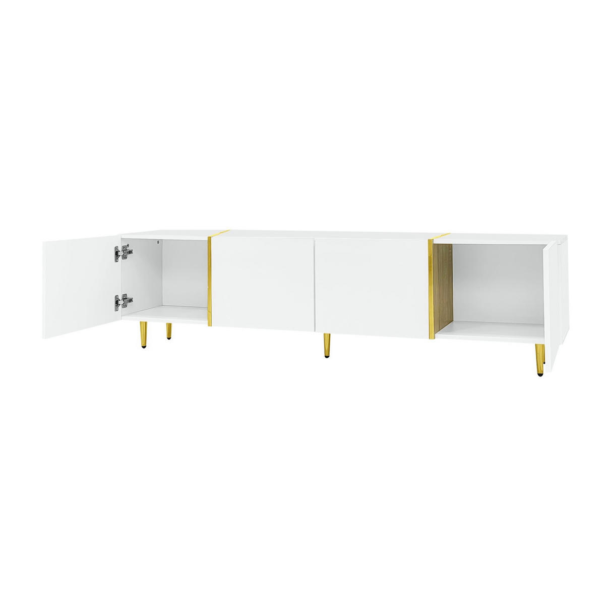 TV-SCHRANK aus MDF 170x35x46 cm Weiß Hochglanz mit 4 Türen und Soft-Close-Scharnieren - Weiß, Holzwerkstoff (170/46/35cm) - Modfu