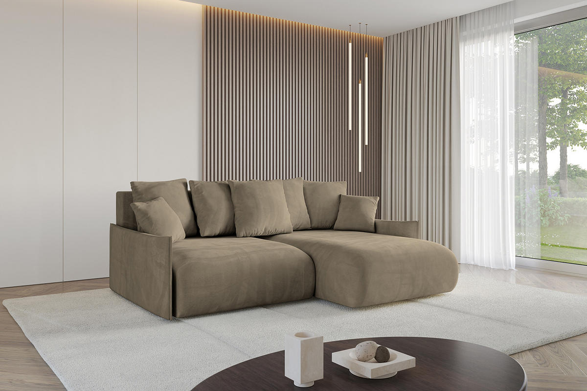 ECKSOFA Ottomane rechts ONESK-L-v1 216x177x72 Braun Velours - Braun, Holzwerkstoff/Kunststoff (177/216cm) - ALTDECOR