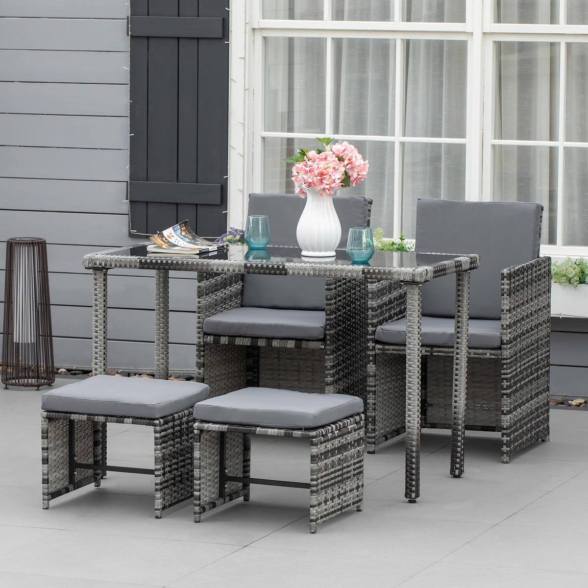 GARTENSET Garnitur 5 tlg. mit Kissen, Grau - Grau, Kunststoff - Outsunny