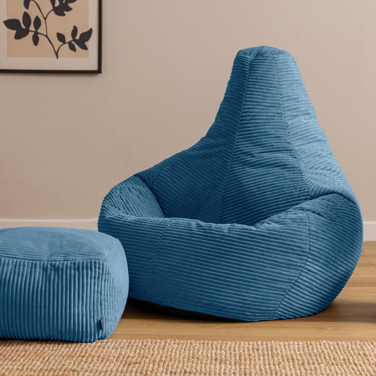 SITZSACK mit Hocker Dalton XXL Cord - Blau, Textil (94/40/92cm) - icon