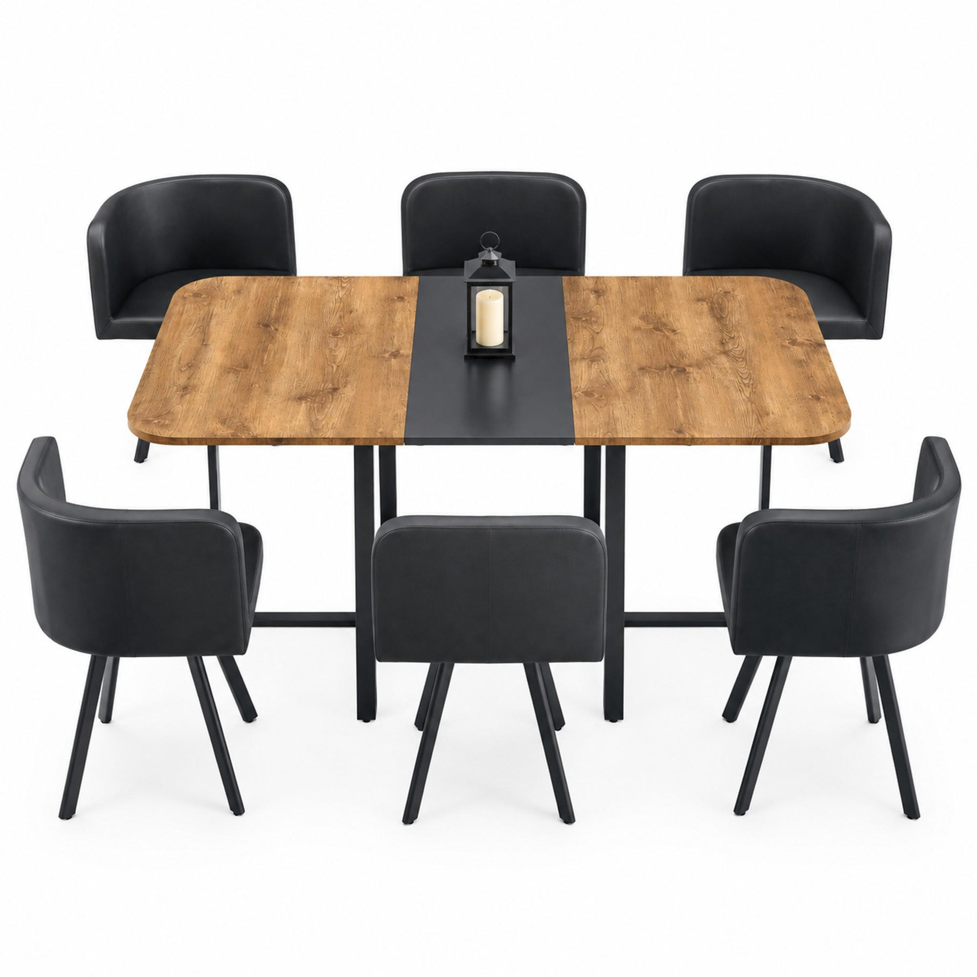 ESSTISCH-SET ausziehbar für 4-6 Personen MDF/Metall Schwarz/Natur 3-tlg. - Schwarz, Metall (100/79/150cm) - Meubliv
