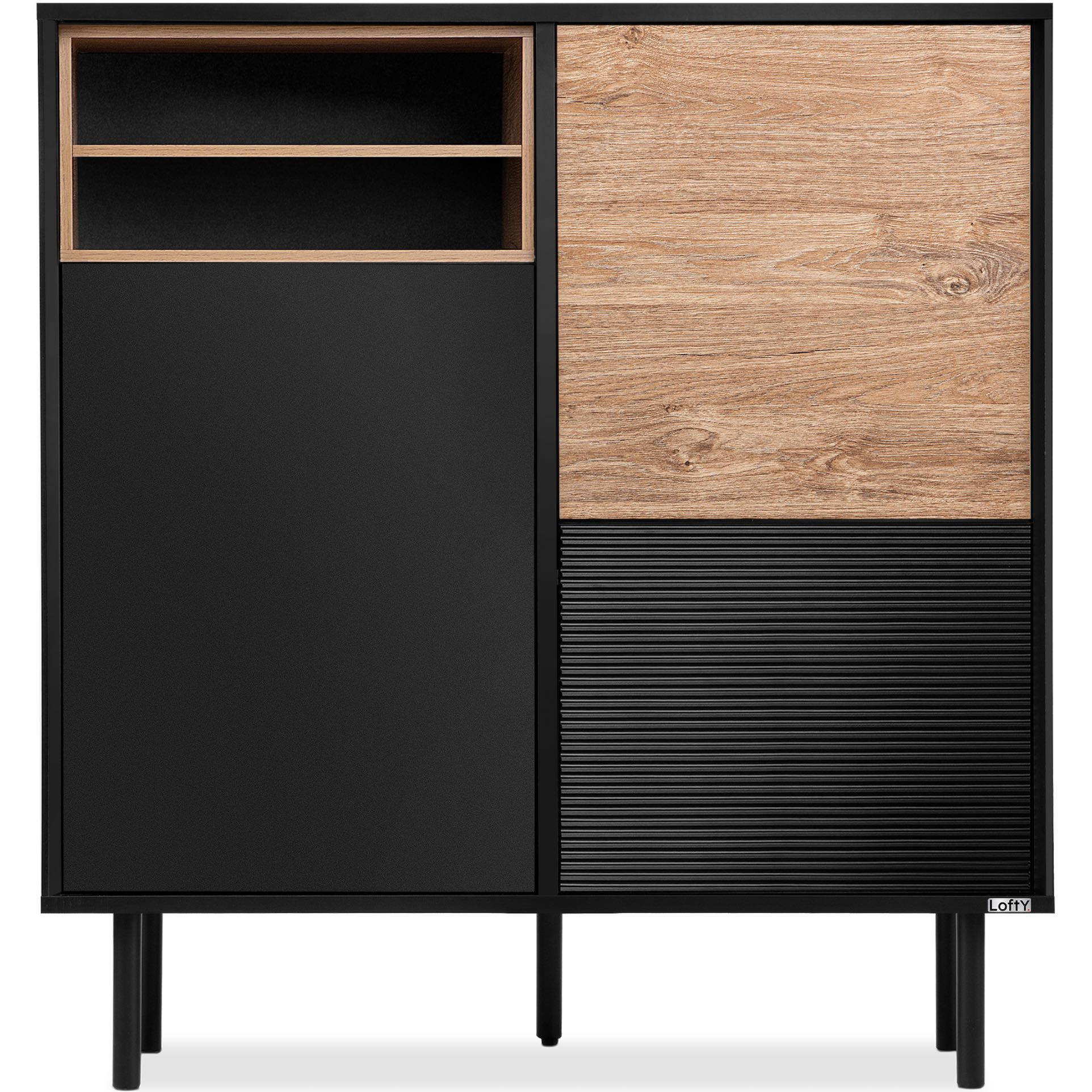KOMMODE LOFTY TV/HiFi-Einlage, schwarz / Eiche natur - Eichefarben/Multicolor, Holzwerkstoff (102/109/41cm) - KONSIMO®