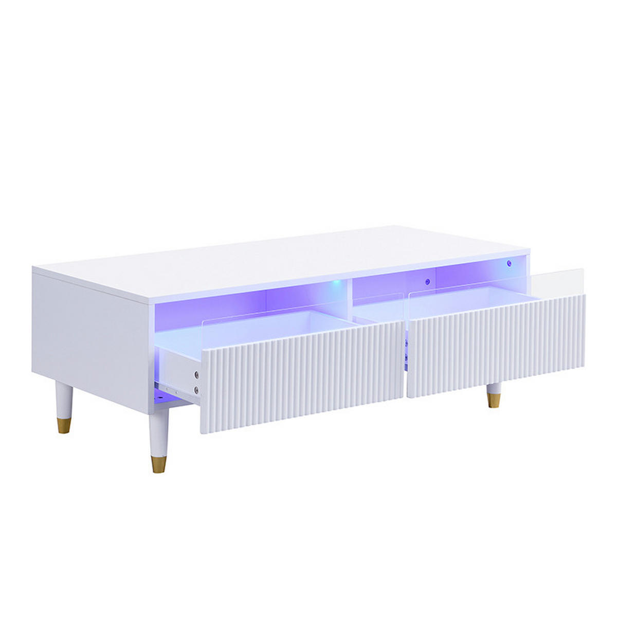 COUCHTISCH 110/50/40 cm mit 7-farbiger LED-Beleuchtung und 2 Schubladen - Weiß, Holzwerkstoff (110/50/40cm) - OKWISH