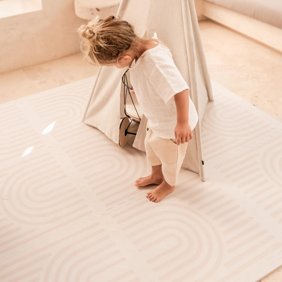 SPIELMATTE Linear Linen creme 120x180 - Creme, Kunststoff (120/180cm)