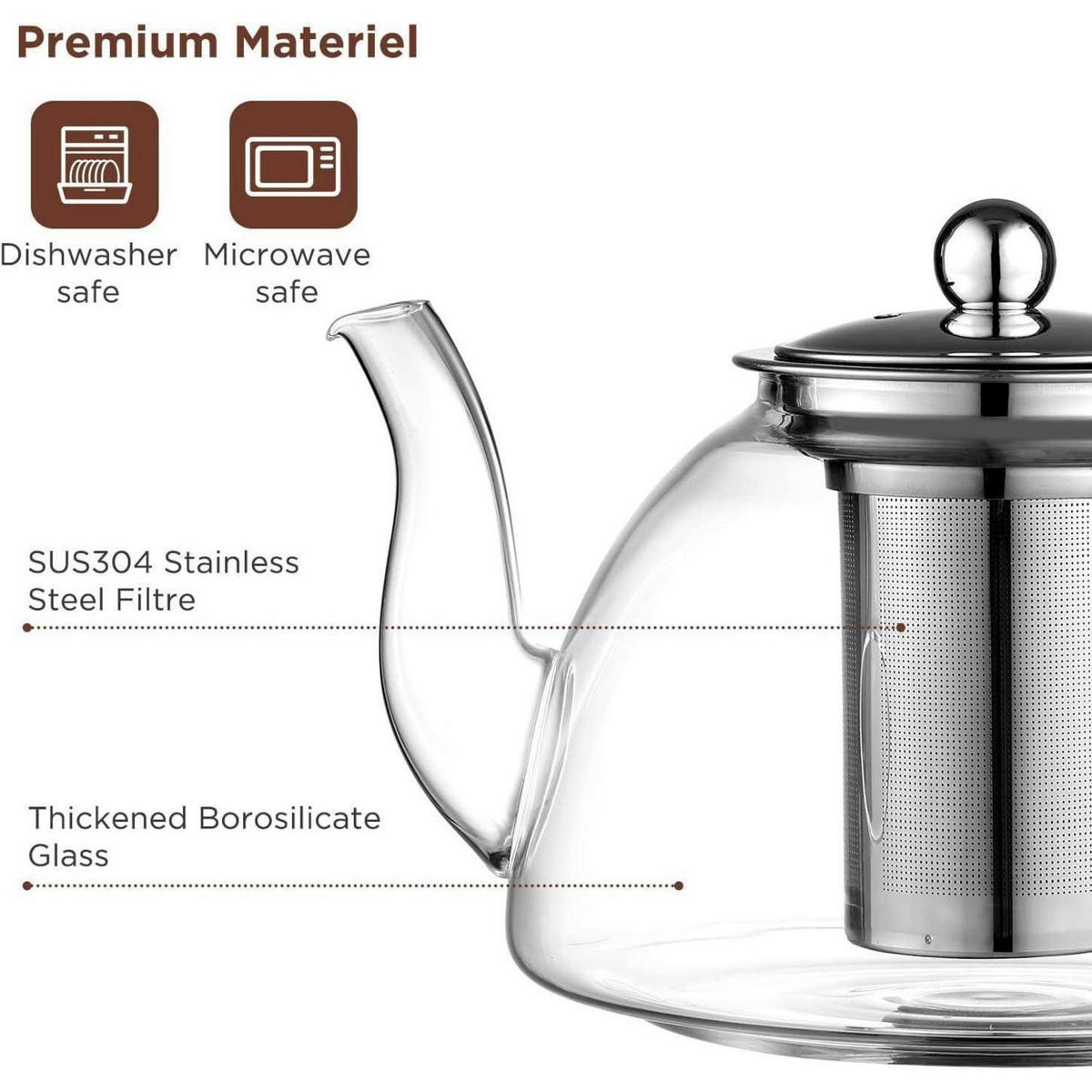 TEEKANNE Glas 1300ML mit Siebeinsatz aus Borosilikatglas - Transparent, Glas (21.8/22.2cm)