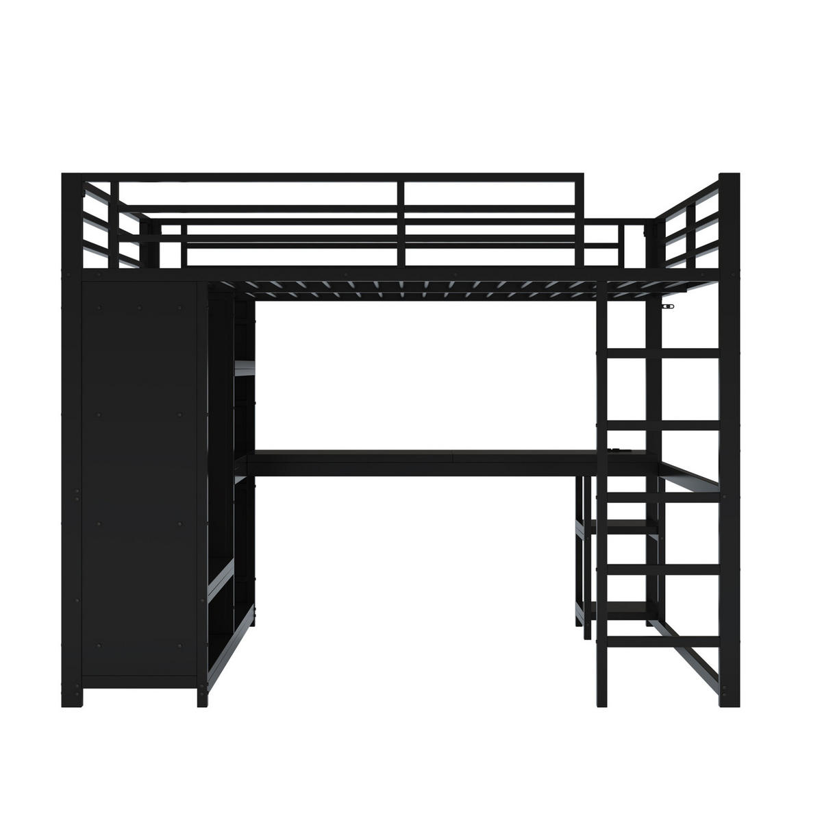HOCHBETT mit Schreibtisch 160/200 cm in Schwarz – mit Kleiderschrank und LED - Schwarz, Metall (160/200cm) - BEAOK