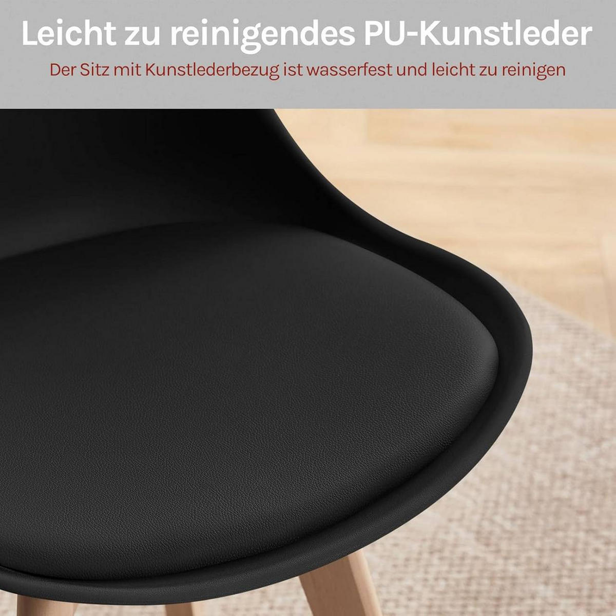 STUHL 2er Set, drehbar, Kunstleder, Massivholz, Schwarz - Buchefarben/Schwarz, Holz/Kunststoff (48/83/58.5cm) - Woltu