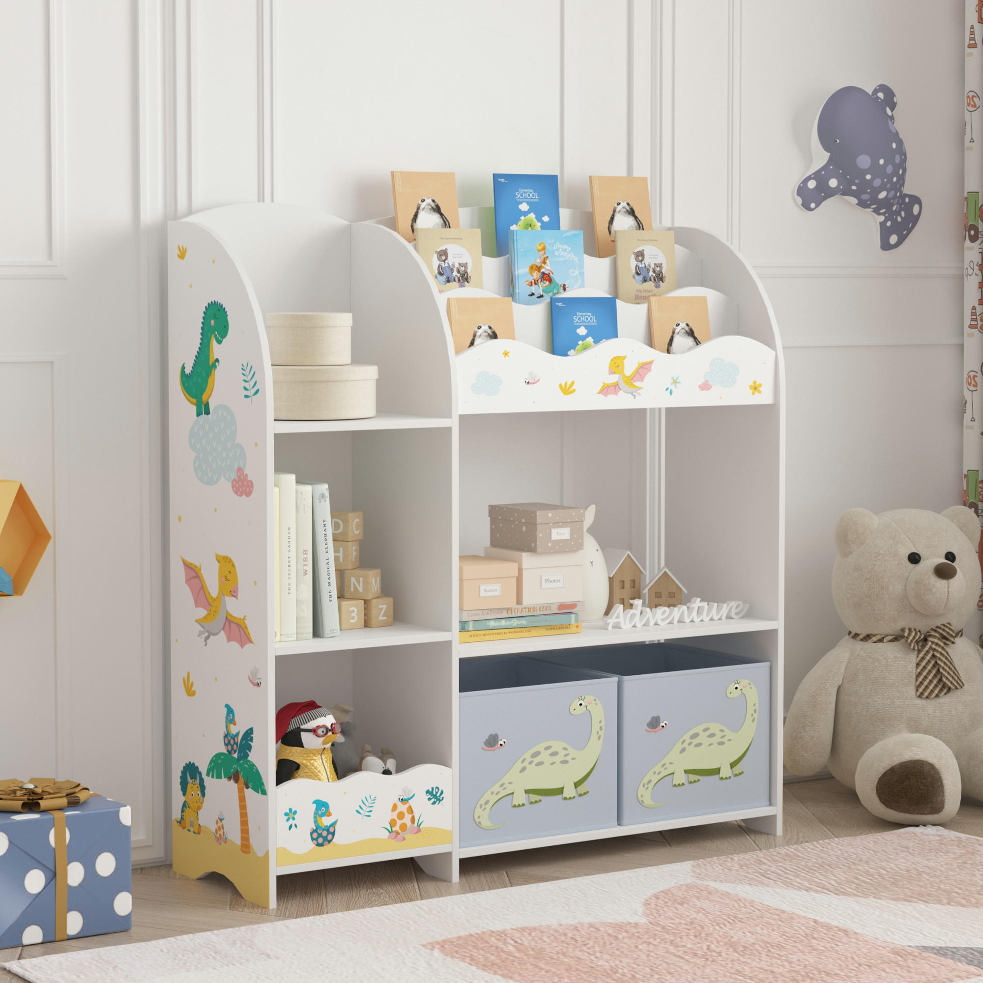 KINDERREGAL Lysekil - Gelb/Weiß, Holzwerkstoff (93/100/30cm) - [en.casa]
