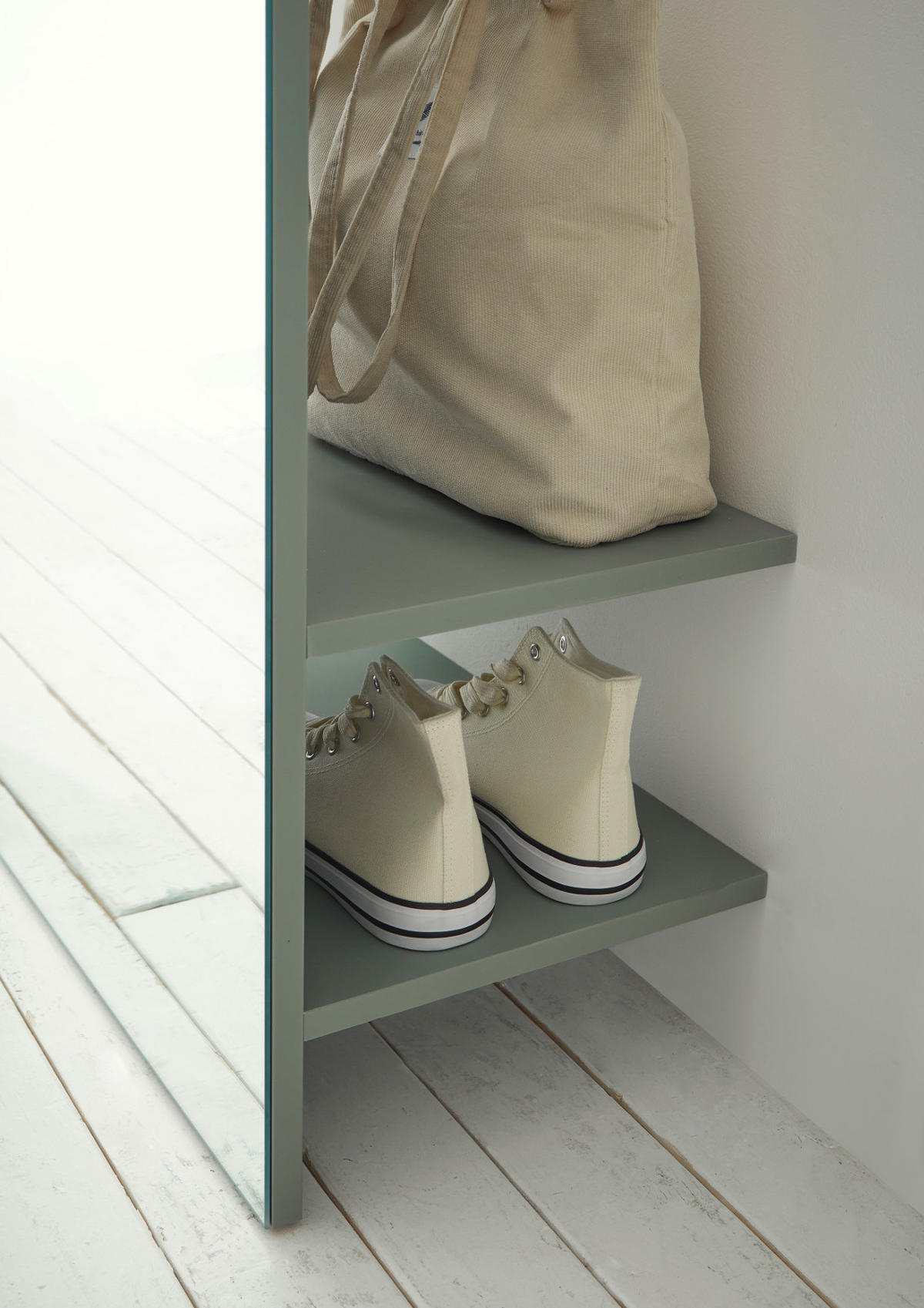 GARDEROBE in Salbei Grün mit Eiche, Kompaktgarderobe Set 2-teilig 150 x 200 cm - Salbeigrün/Eichefarben, Glas/Holz (150/200/30cm) - Furn.Design