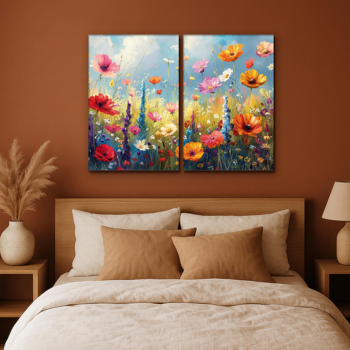 LEINWANDBILD 2er Set Blumen - Frühling - Farbenfroh - Sommerlich 120x90 cm - Orange, Textil (120/90cm) - MuchoWow