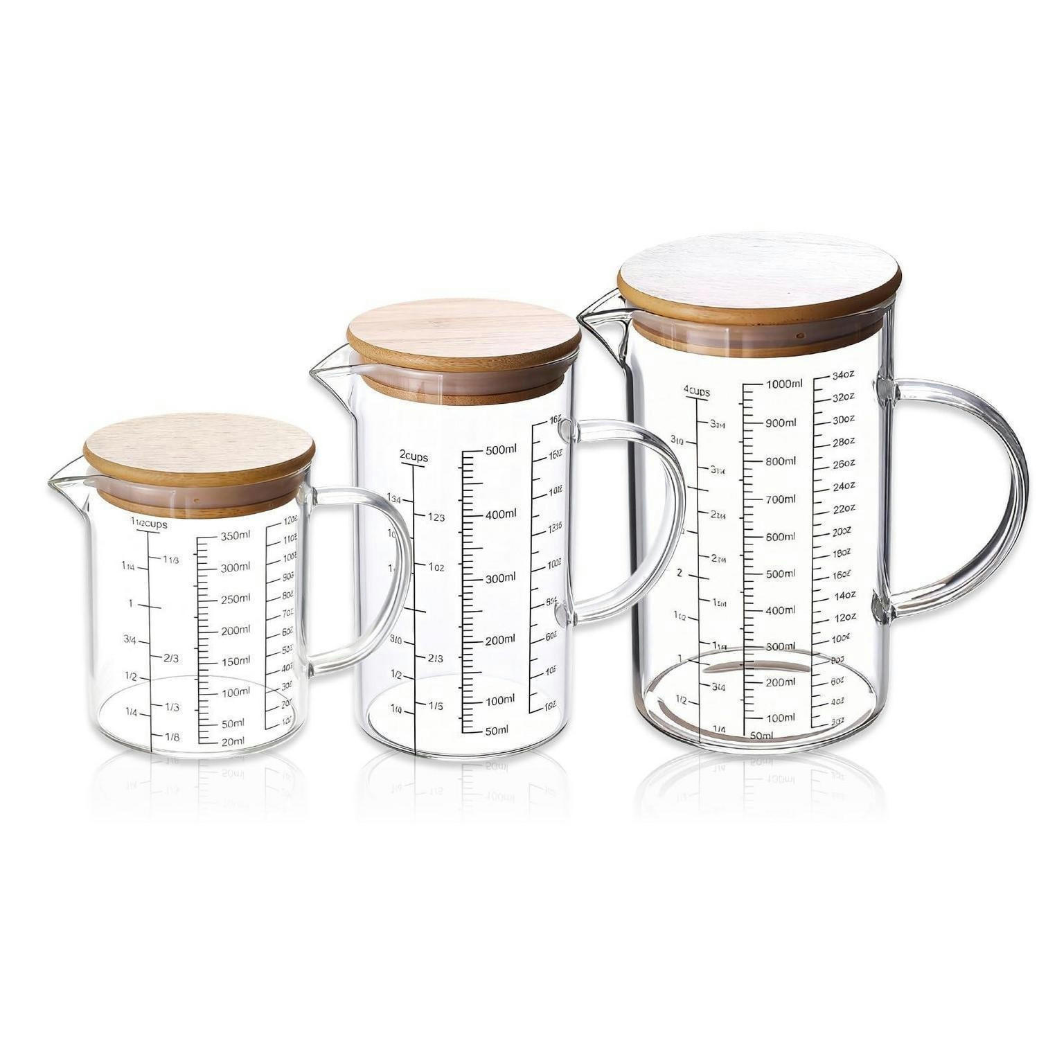 MESSBECHER Set 3-teilig Glas 1L/500ml/350ml Borosilikatglas mit Griff und Ausguss - Transparent, Glas (1L)